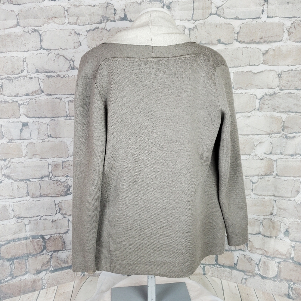 Babaton Fine Merino Wool Cardigan Shawl Collar Taupe Cream Patch Pockets XS - Picture 6 of 10